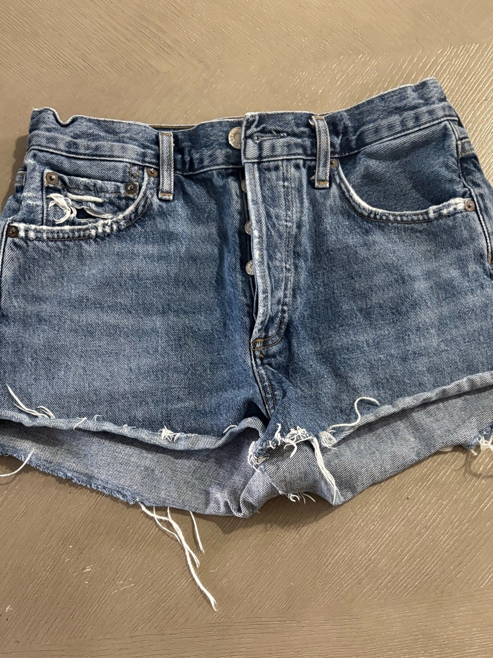 Agolde Parker Organic Cotton Denim Jean Shorts Button Fly Cut Off Women's 25